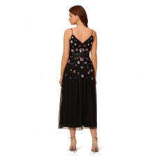 Women's Multicolor Floral Beaded Dress (Black Multi)