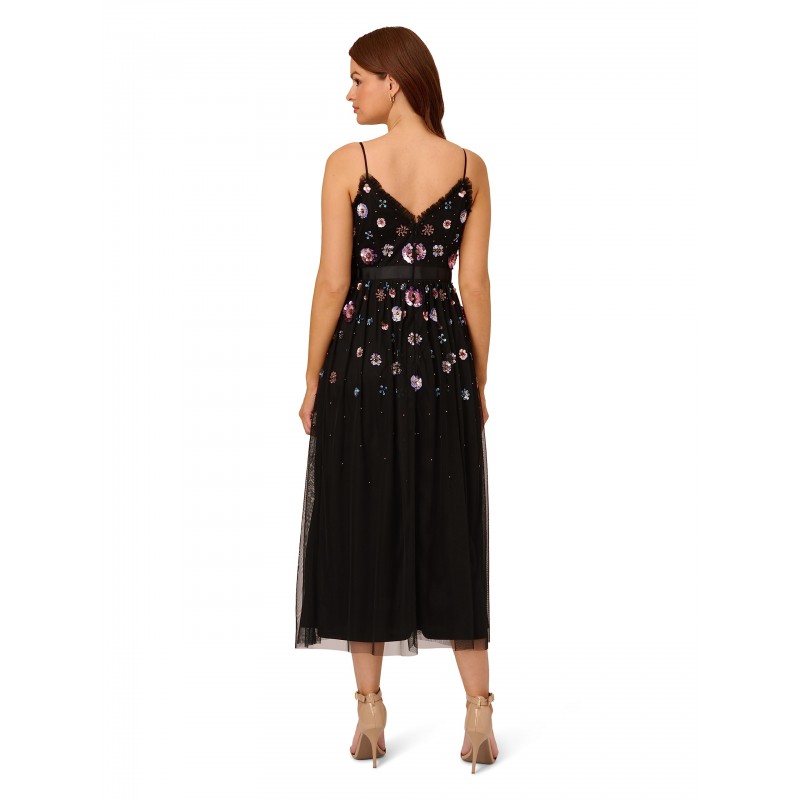 Women's Multicolor Floral Beaded Dress (Black Multi)