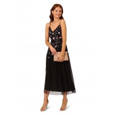 Women's Multicolor Floral Beaded Dress (Black Multi)