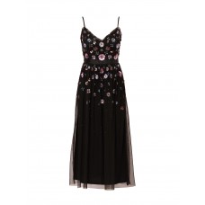 Women's Multicolor Floral Beaded Dress (Black Multi)