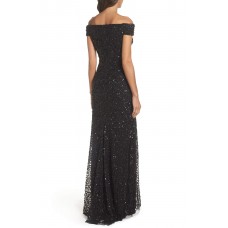 Women's Off-shoulder Beaded Dress (Navy)
