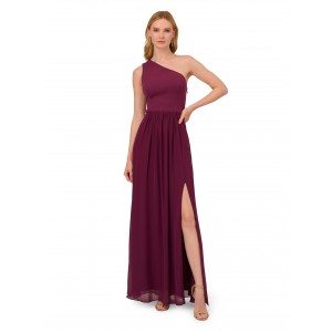 Women's One Shoulder Chiffon Dress (Claret)