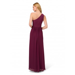 Women's One Shoulder Chiffon Dress (Claret)