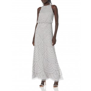 Women's Strappy Art Deco Beaded Loose Dress (Bridal Silver)