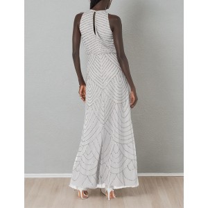 Women's Strappy Art Deco Beaded Loose Dress (Bridal Silver)